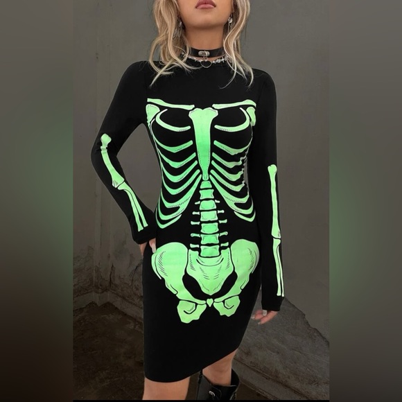 Dresses & Skirts - NEW Glow in dark Womens Skeleton Bones LS Dress, XS (2/4)